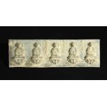 A rectangular bronze plaque of five Buddhas, early Ming dynasty, the row of five buddhas in raised
