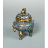 An 18th/19th century cloisonne enamel censer and cover, the compressed globular body decorated