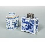 A Kangxi tea caddy with cover, painted with flower panels on the central rectangular sides, 10.5cm