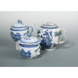 Various pieces of Qianlong blue and white porcelain, to include a teapot and cover, a pair of lidded