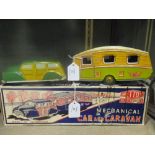 Tinplate Mettoy Mechanical Car and Caravan Boxed