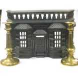 A Victorian black painted cast iron fire front as "The Cottage", 40.5cm wide, a pair of early