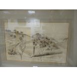 Jean Marchand, Provence landscape, pen and ink drawing with wash, signed, 30 x 48cm