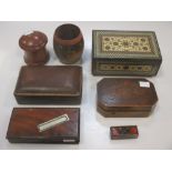 A George III small box scales by Young and Son London, together with various boxes etc