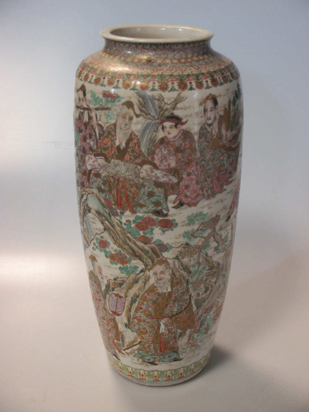 A Japanese earthenware vase, Meiji, circa 1900, decorated with immortals in a rocky landscape, - Image 2 of 5