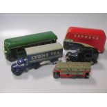 Tinplate clockwork vehicles, Chad Valley Express Removals Van, Tri-ang Minic Taxi, Tri-ang Minic