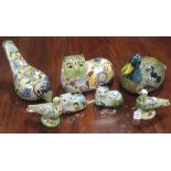 Four Mexican painted terracotta birds and three Mexican Cats (7)