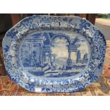 An early 19th century English blue and white transfer printed pottery "Ancient Rome" meat dish, 42.