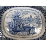 Four blue and white plates/stand with floral and named landscapes, including a Don Pottery