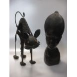 An African head, an African bowl and a metal cat (3)