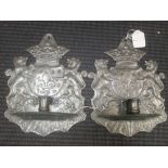 Pair of pewter candle sconces, in 17th century style cast with the Royal Coat of Arms