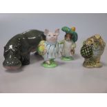 A Beswick model of a hippo; three Beswick Beatrix Potter figures to include 'Mr Alderman