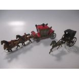 Tinplate Wells Coronation Coach, Boxed, together with tinplate German penny toy horse drawn carriage