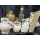 A collection of studio ceramics, to include a Phil Ryers vase, a Tatsugo Shimaoka square plate etc