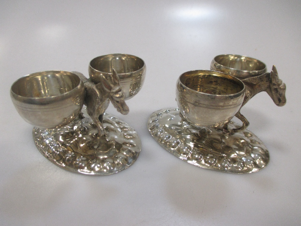 A pair of Continental silver salts stamped 'HK 800', possibly Turkish, each modelled as a mule