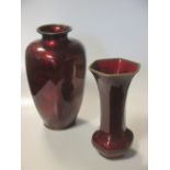 Two early 20th century red enamel gin bari vases