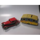 Tinplate Clockwork Mettoy Saloon Car and Caravan