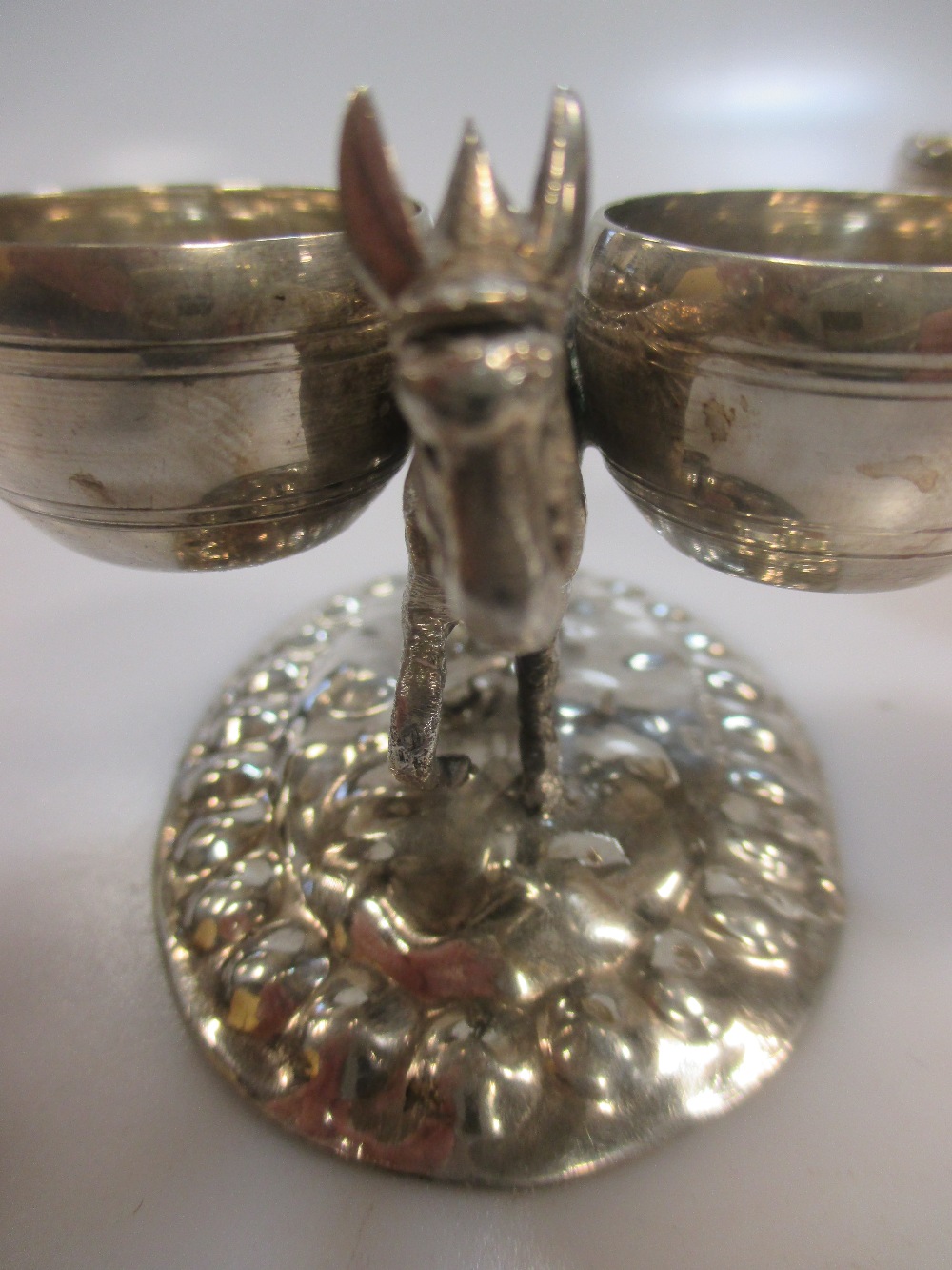 A pair of Continental silver salts stamped 'HK 800', possibly Turkish, each modelled as a mule - Image 2 of 3