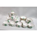 A Herend porcelain green Chinese bouquet pattern coffee service, comprising coffee pot and cover,