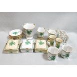 A collection of Herend porcelain green Chinese bouquet pattern ornaments, to include three trinket
