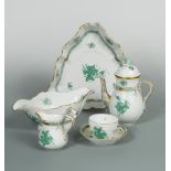 A Herend porcelain green Chinese bouquet pattern dinner service for eight, comprising dinner plates,