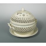 A large Leeds creamware chestnut basket, cover and stand, circa 1775, each piece pierced with
