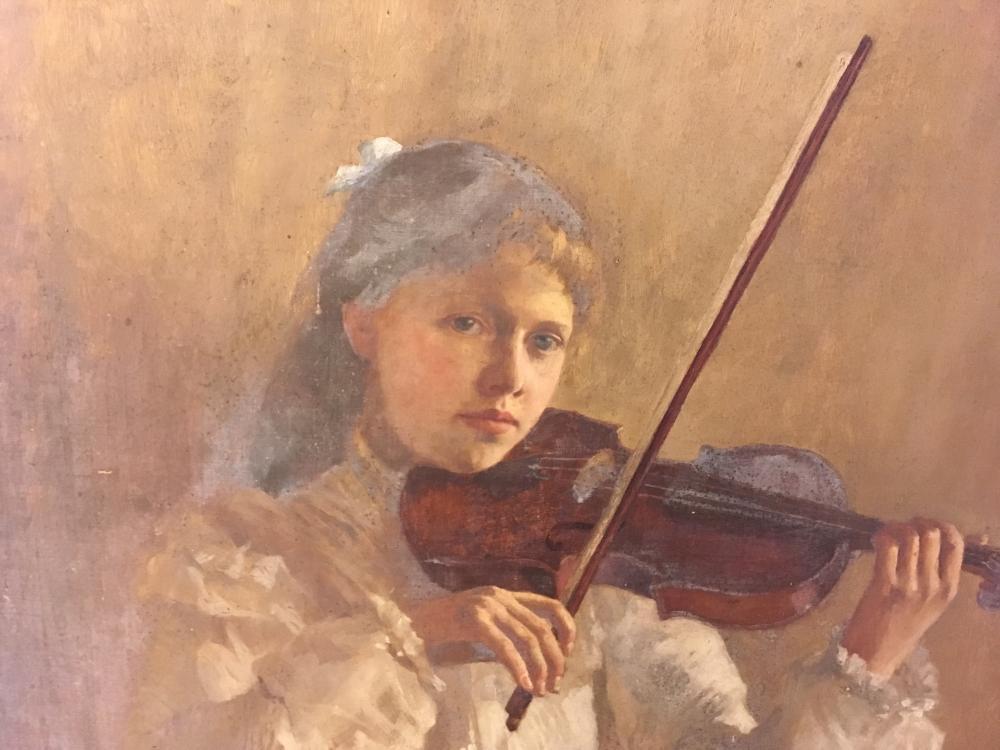 § The Hon. Marion Saumarez (British, 1885-1978) Self-portrait of the artist with violin oil on - Image 2 of 10