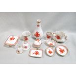 A collection of Herend porcelain, decorated in the orange-red Apponyi pattern, comprising a vase,