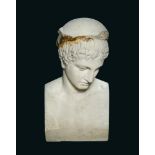 A 19th century carved white marble bust of Mercury, unsigned 58cm (23in) His helmet lacks its