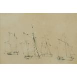 Attributed to Richard Parkes Bonington (British, 1802-1828) Barges under sail pencil 10 x 15cm (4