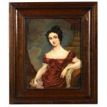 A 19th century English porcelain plaque, painted by William Corden with a portrait miniature of