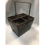 A 19th century floral painted toleware basket, with swing handle and lift-out compartmental tray