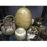 A Lowerdown Pottery jar and cover and various other studio ceramics