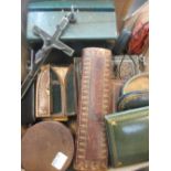 A 19th century leather draw purse, a quantity of jewellery boxes and other items