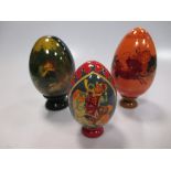 Various Russian painted eggs, all 20th century with religious and cultural scenes (21)