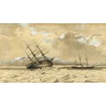 English School, 19th century, The wreck of HMS Breadalbane, crushed by ice in the Arctic, pencil,