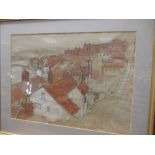 Jo Skinner (British, 20th century) 'View of the old town, Whitby', signed, watercolour heightened