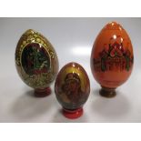 Various Russian painted eggs, all 20th century with religious and cultural scenes (22)