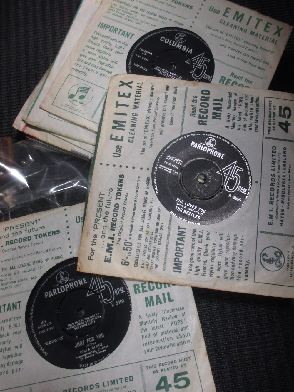 Collection of records (78s and 45s) including She Loves You by The Beatles; old sheet music - Image 2 of 2