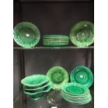 Wedgwood green glazed leaf moulded and other similar plates (qty)