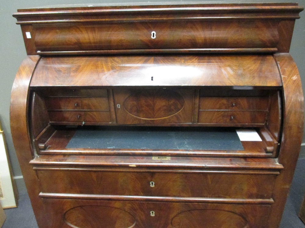 A 19th century Continental mahogany cylinder front bureau, 132 x 107 x 57cm - Image 2 of 2