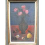 Attributed to Rolf Meyer List (Swiss, 1913–1990), Still life of roses in a vase with a lemon on a