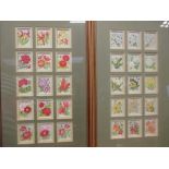 Four frames comprising 60 woven silk Kensitas cigarette cards of flowers