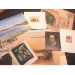 A small folder of loose watercolours, oils and sketches (qty)