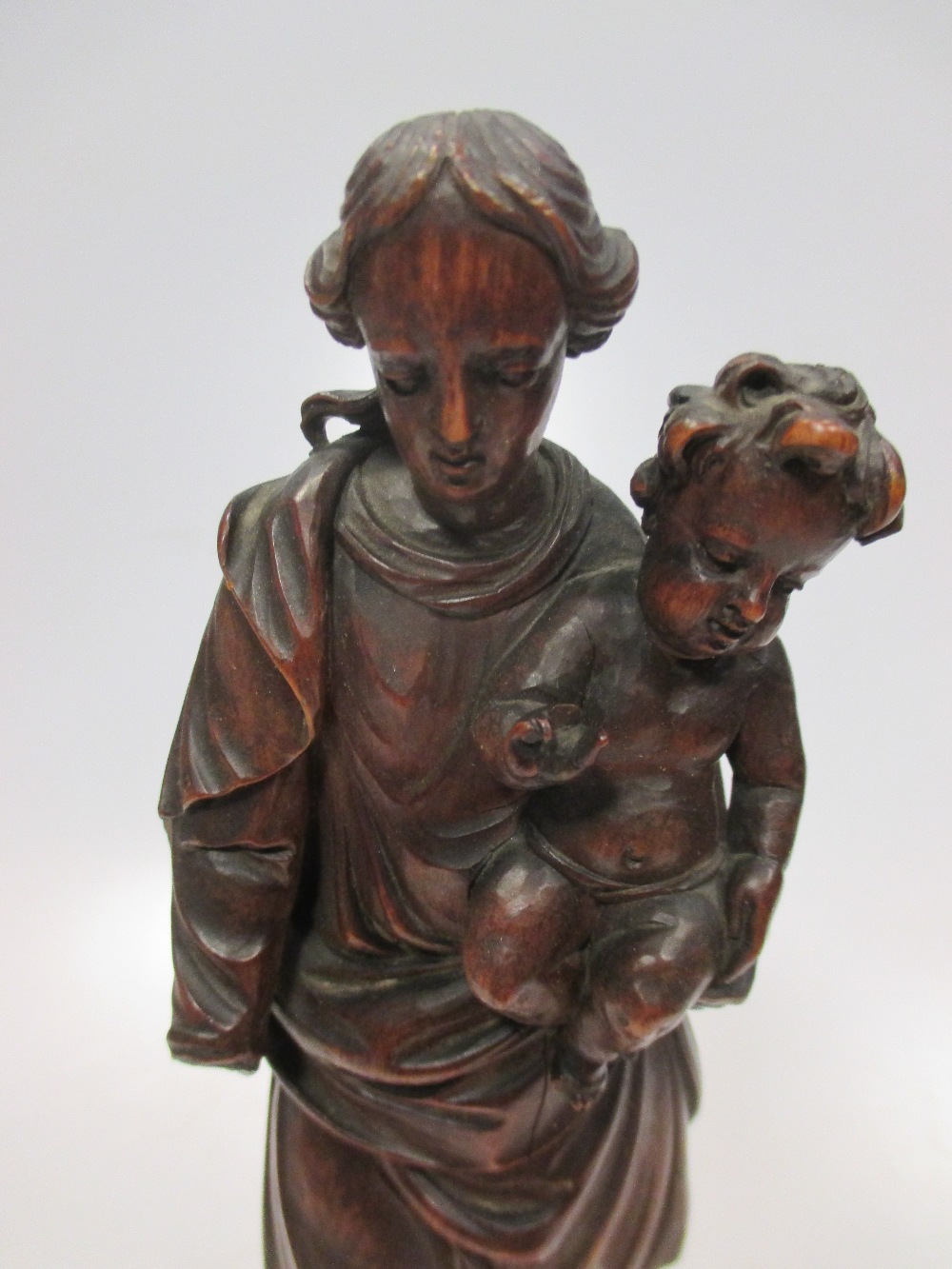 A carved wood virgin and child figure group, probably late 18th or early 19th century, on stand 27. - Image 2 of 4