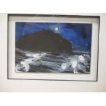 Frances Hatch, West Bay at Full Moon, watercolour, 10 x 15cm