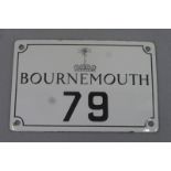 A tram car enamel licence plate - 'Bournmouth 79' 7 x 4 1/2".