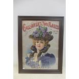 A Gallaher's Two Flakes pictorial showcard depicting a well-dressed lady with a floral hat, framed