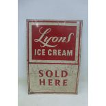 A Lyon's Ice Cream Sold Here rectangular tin advertising sign, 13 3/4 x 20".