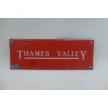A Thames Valley traction company enamel timetable case header, 8 1/4 x 3".